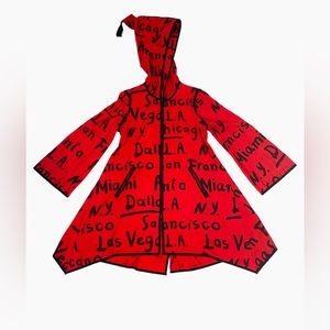 Mycra Pac City Print Raincoat Red Hooded